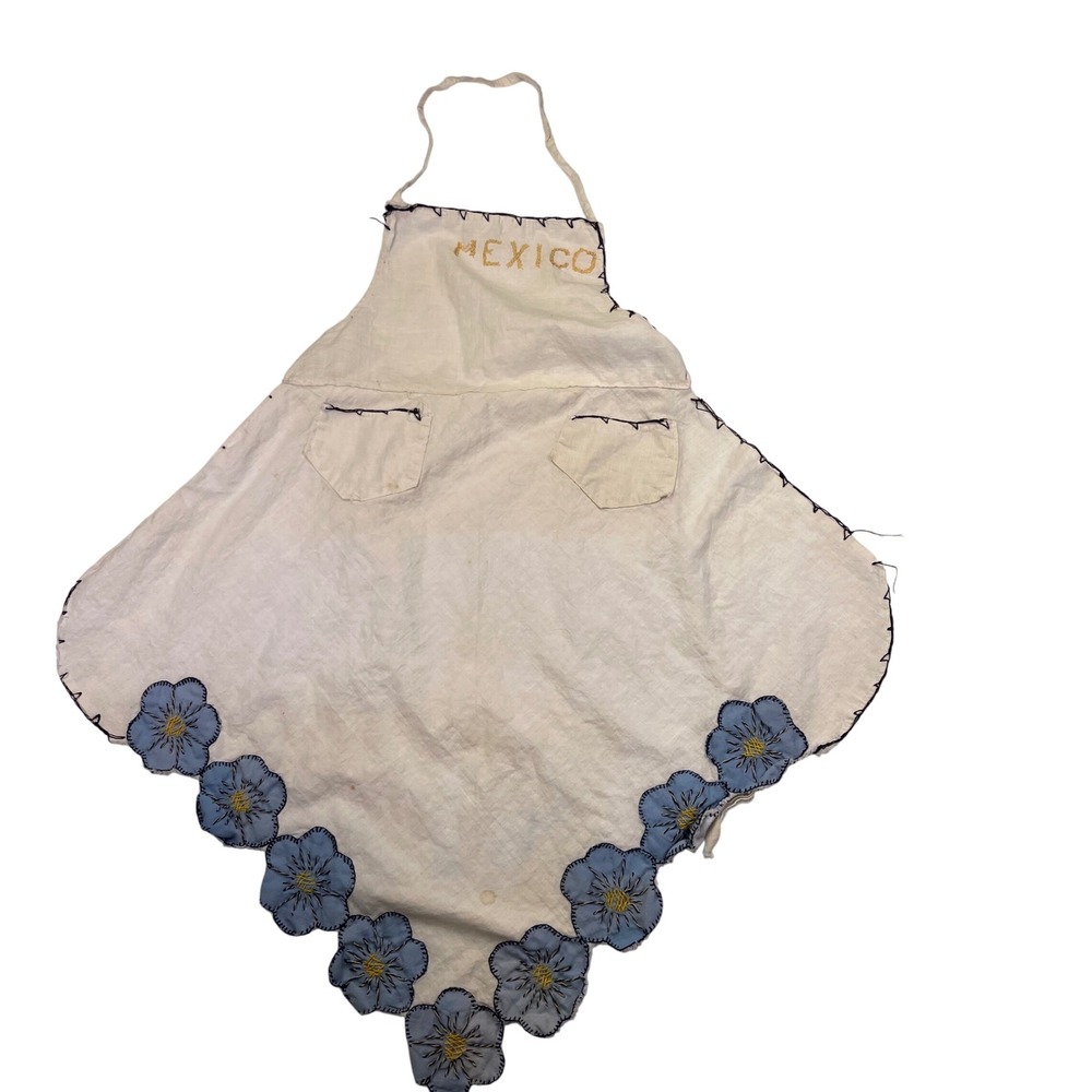 Vintage Mexico Souvenir Apron Embroidered Floral Design Kitchen Decor‎